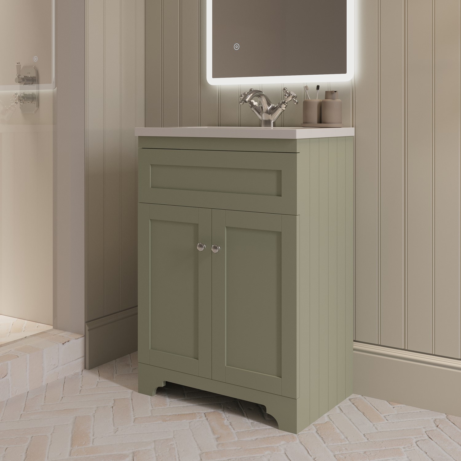 Baxenden Green 600Mm Freestanding Vanity Unit With Basin