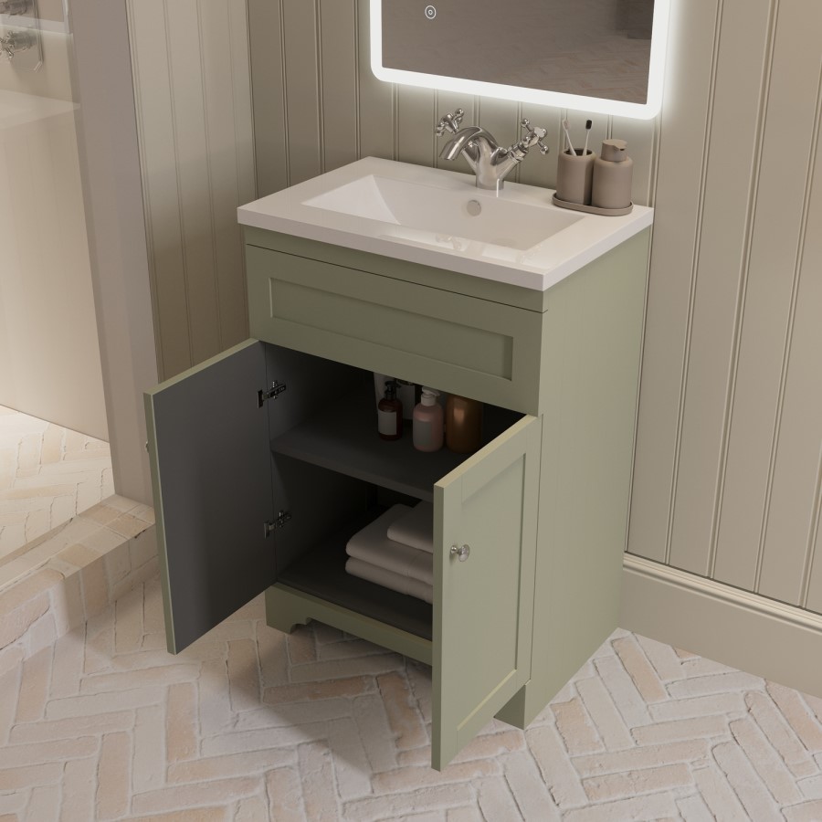 600mm Green Freestanding Vanity Unit with Basin – Baxenden