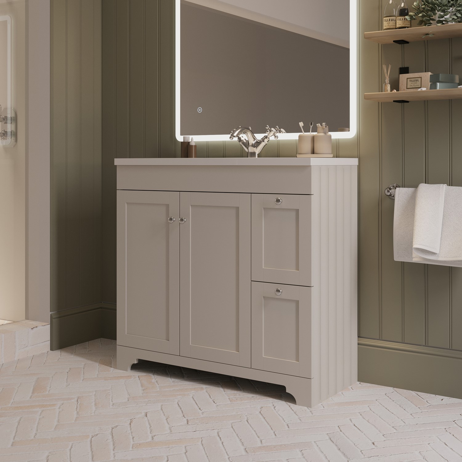 Baxenden Beige 900Mm Freestanding Vanity Unit With Basin