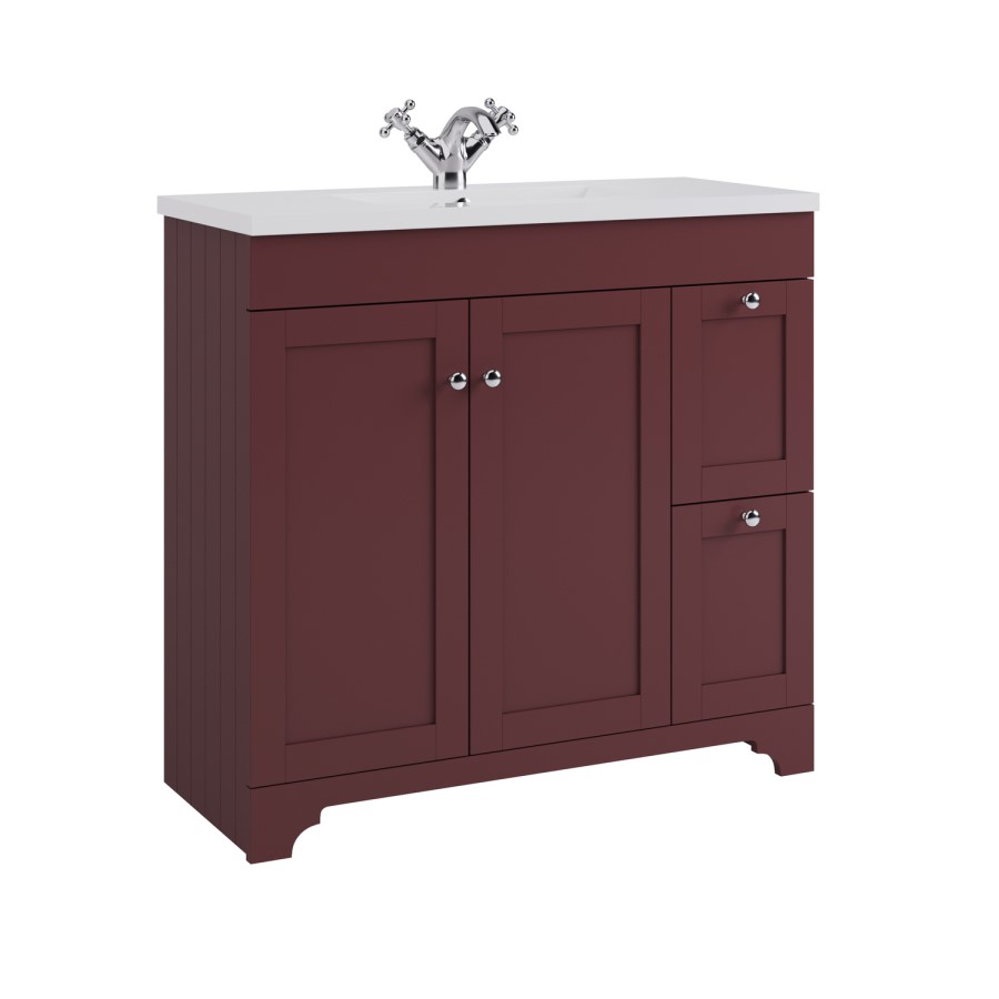 900mm Burgundy Freestanding Vanity Unit with Basin - Baxenden