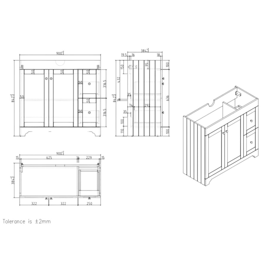 900mm Burgundy Freestanding Vanity Unit with Basin - Baxenden