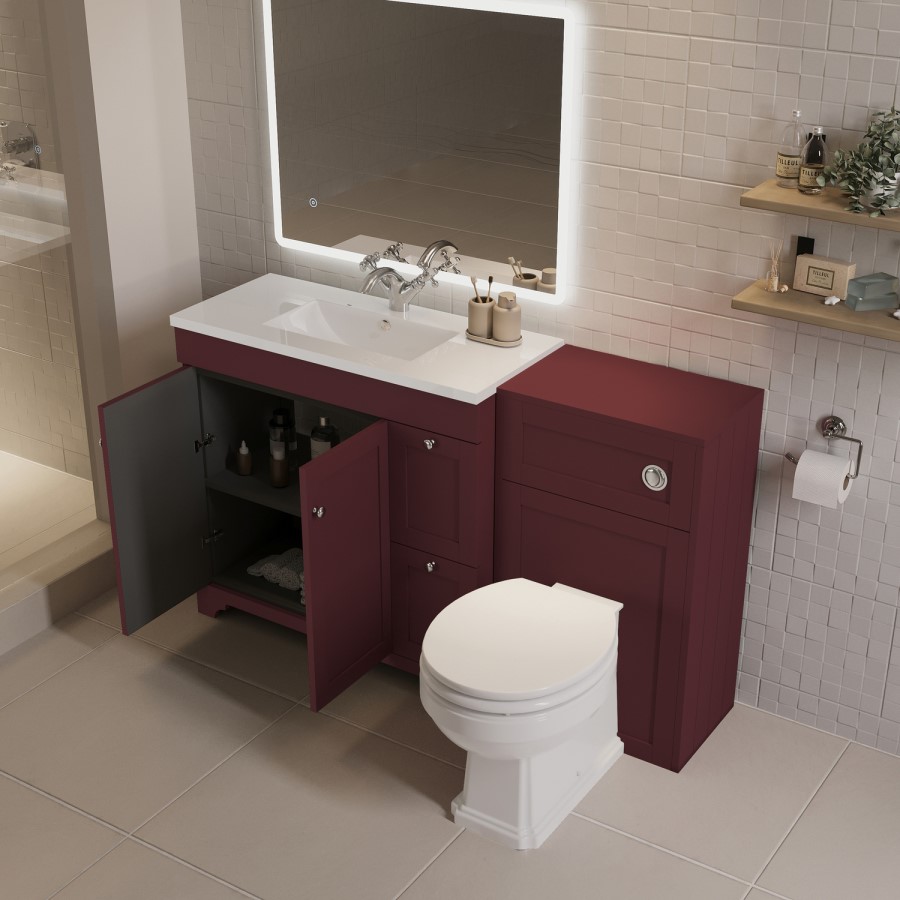 1400mm Burgundy Toilet and Sink Unit with Traditional Toilet - Baxenden