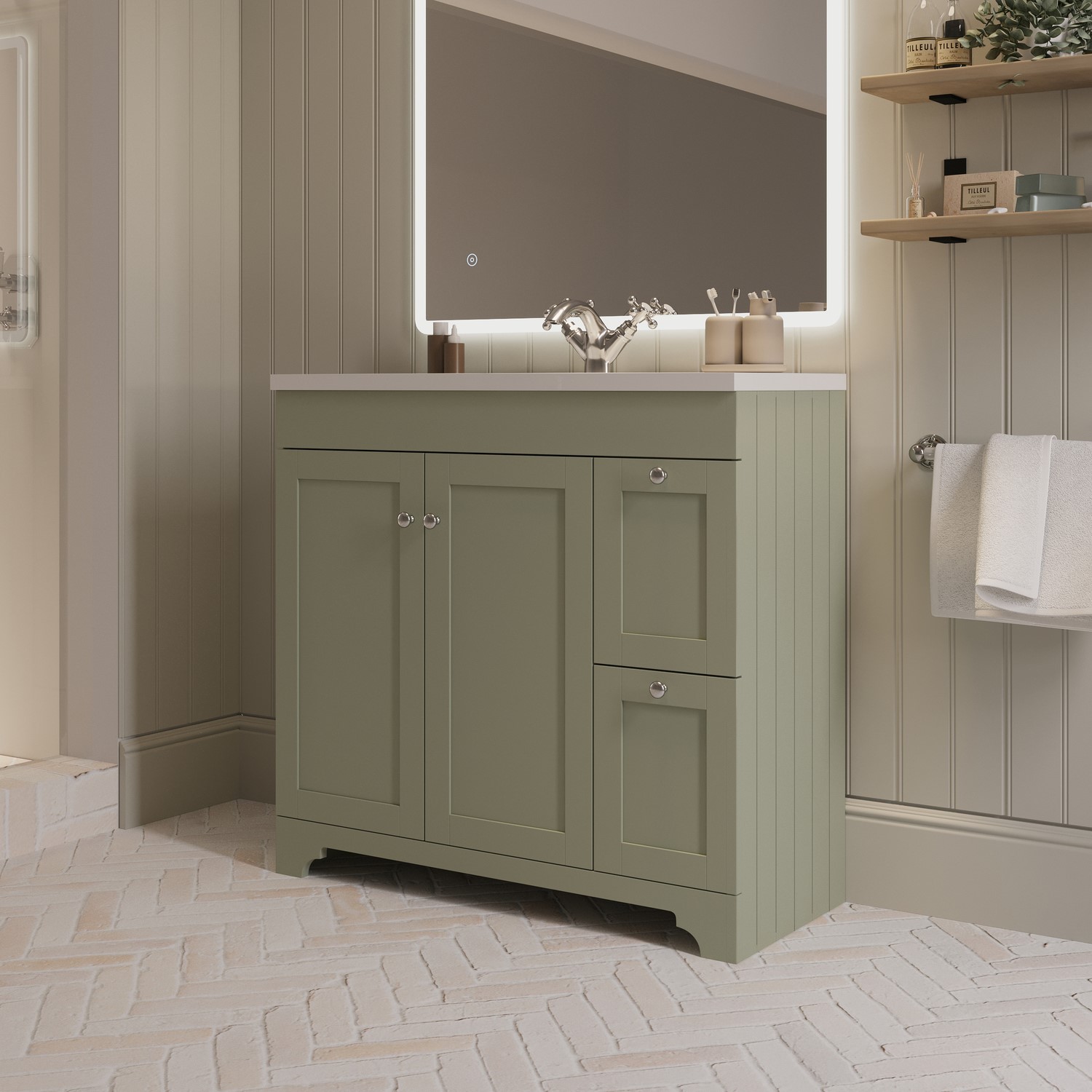Baxenden Green 900Mm Freestanding Vanity Unit With Basin