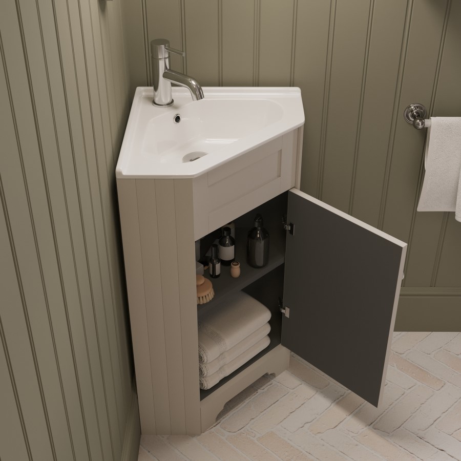 580mm Beige Corner Freestanding Cloakroom Vanity Unit with Basin - Baxenden