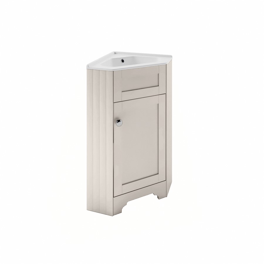 580mm Beige Corner Freestanding Cloakroom Vanity Unit with Basin - Baxenden
