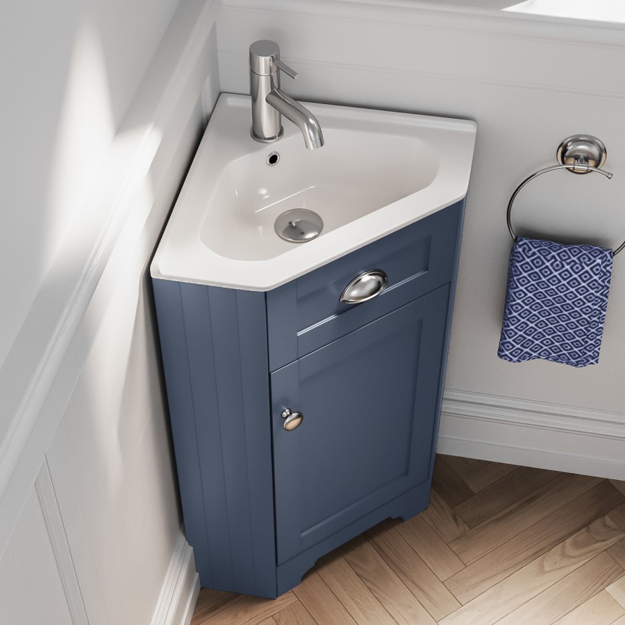 Grade A1 - 580mm Blue Corner Vanity Unit - Baxenden 