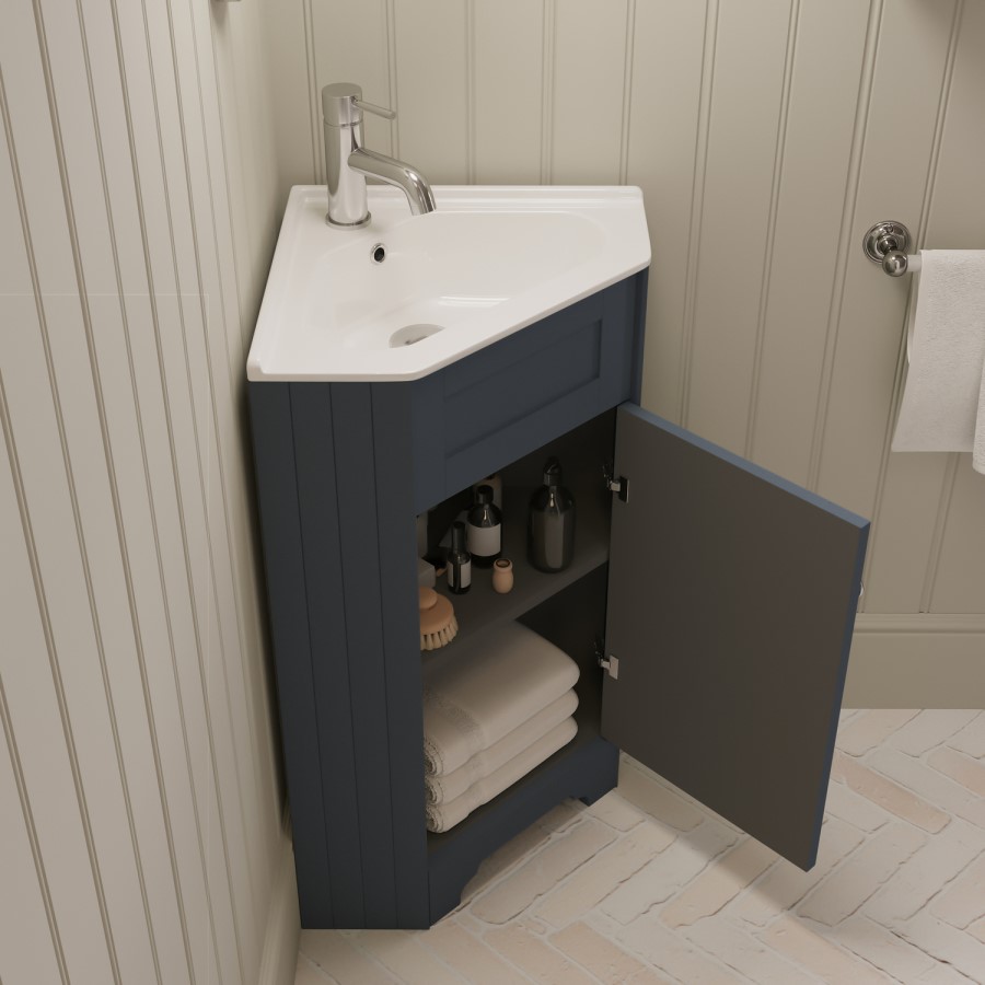 580mm Blue Corner Freestanding Cloakroom Vanity Unit with Basin - Baxenden
