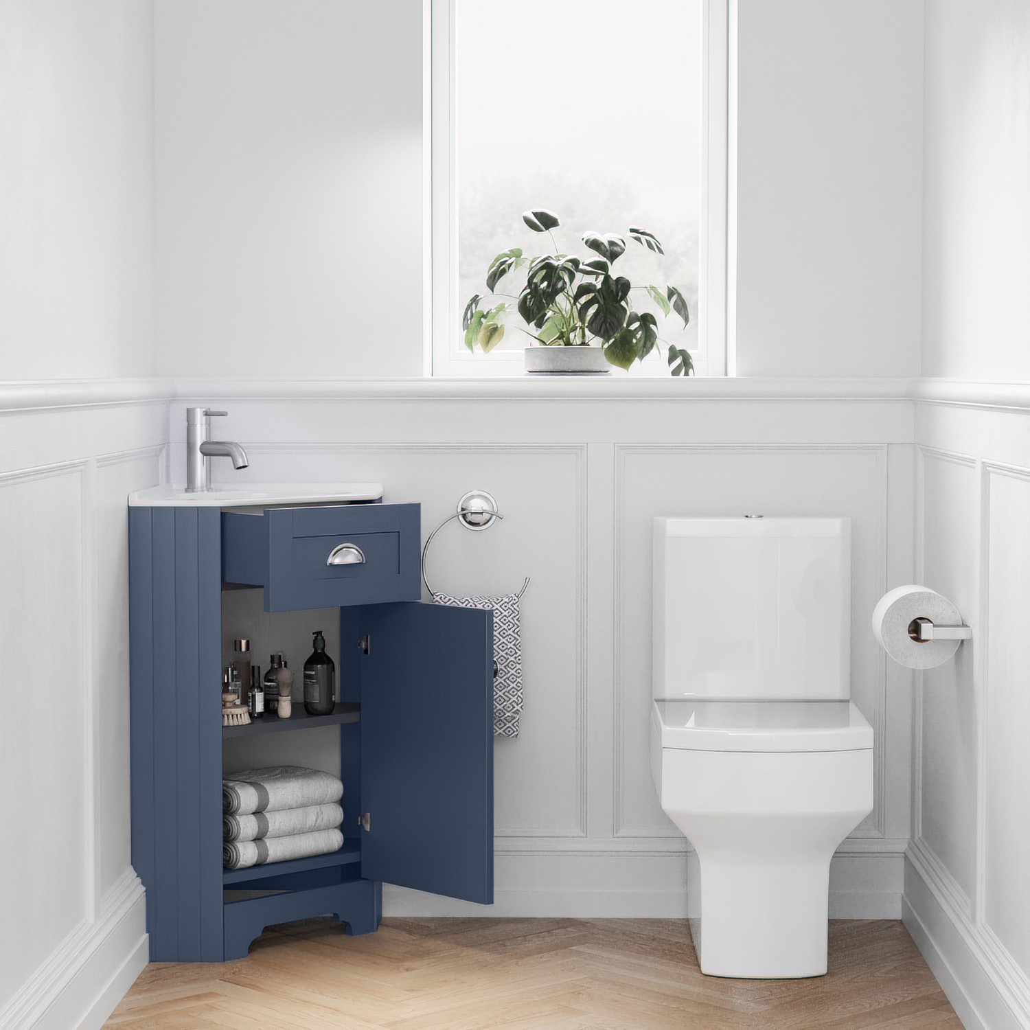 580mm Blue Corner Vanity Unit Baxenden Better Bathrooms
