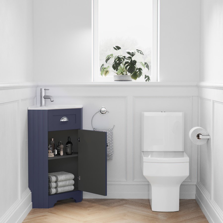 Grade A1 - 580mm Blue Corner Vanity Unit - Baxenden 