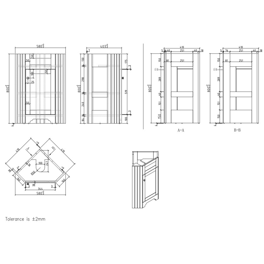 580mm Green Corner Freestanding Cloakroom Vanity Unit with Basin - Baxenden