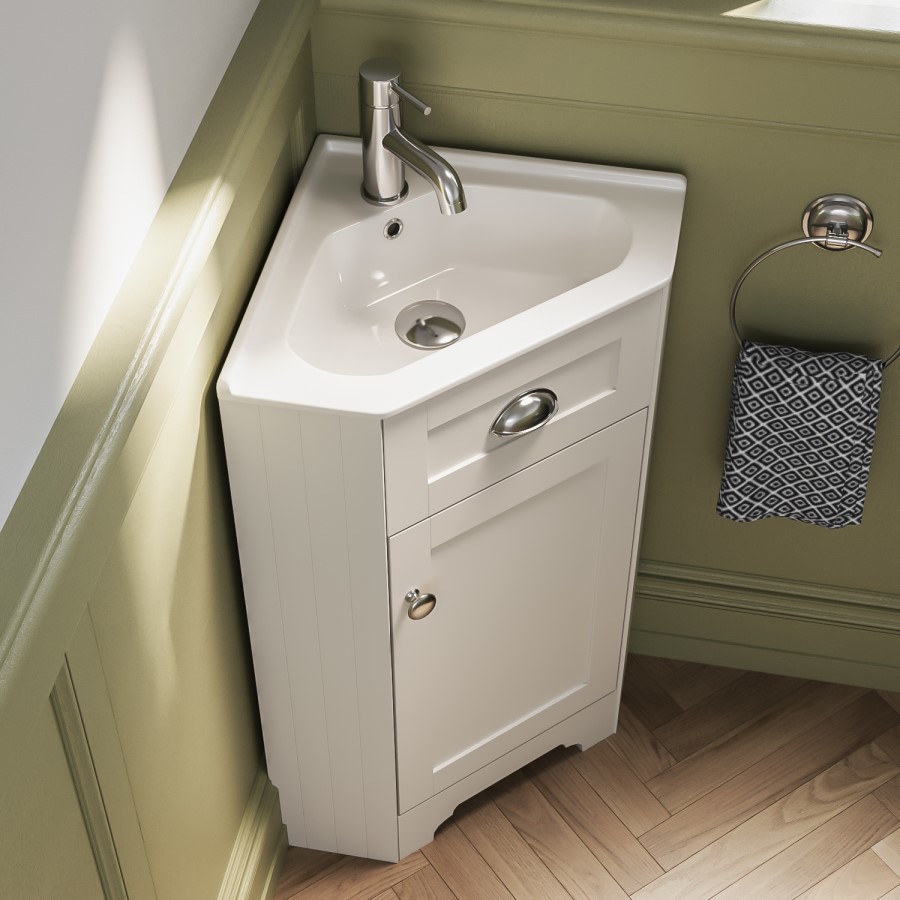 580mm White Corner Vanity Unit - Baxenden