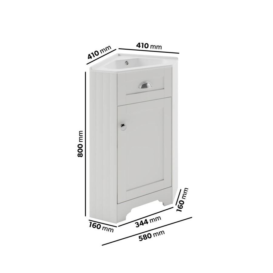 580mm White Corner Vanity Unit - Baxenden