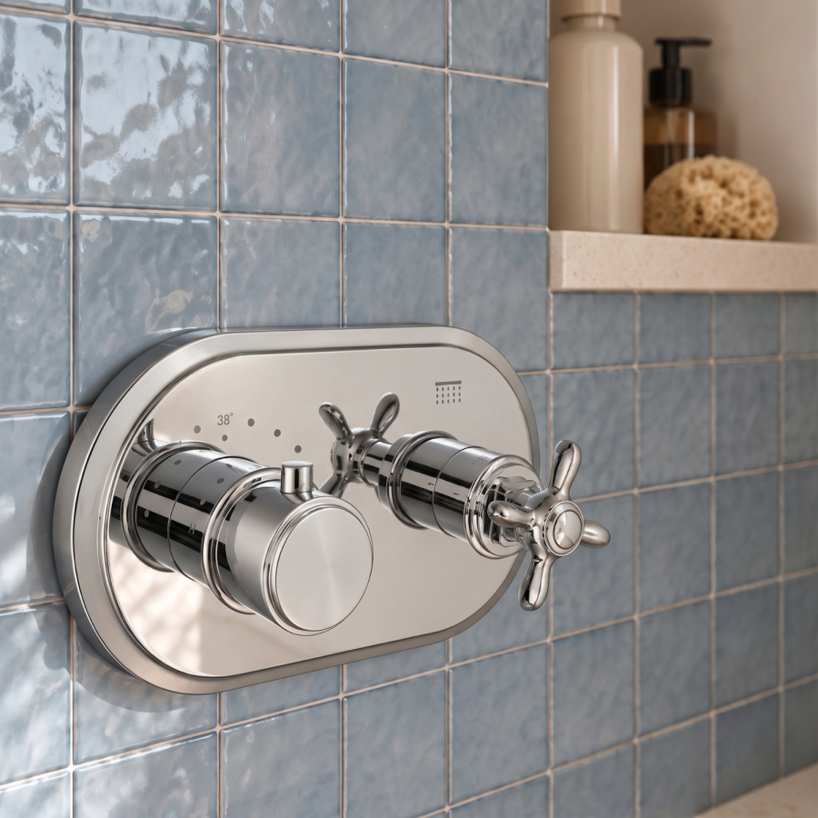 Chrome 1 Outlet Thermostatic Mixer Shower Set with Slide Rail Kit - Camden