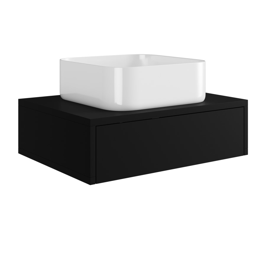 600mm Black Wall Hung Countertop Vanity Unit with Curved Square Basin - Lugo