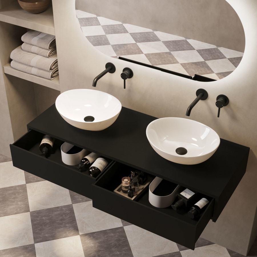 1200mm Black Wall Hung Countertop Vanity Unit with Oval Basin - Lugo