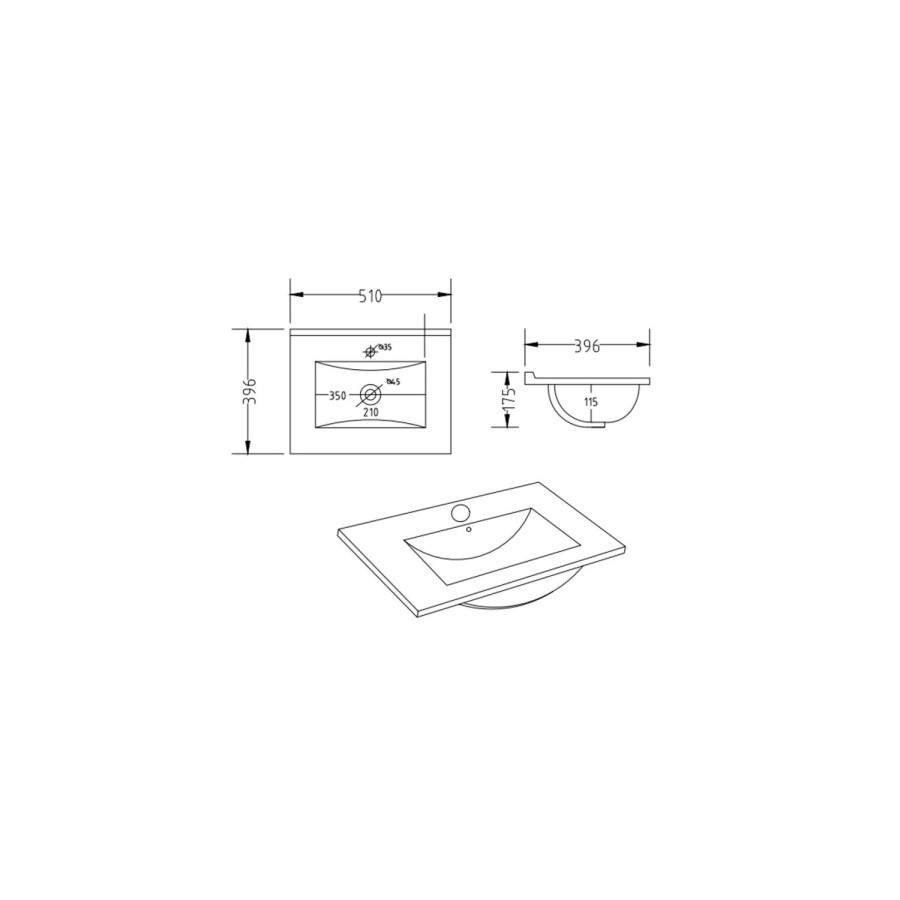 500mm White Freestanding Vanity Unit with Basin and Black Handles - Ashford