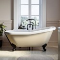 BUN/A2/BOWBEI1615/96636 ALMOST PERFECT - Beige Freestanding Single Ended Roll Top Slipper Bath with Black Feet 1615 x 690mm - Bowland
