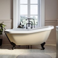 ALMOST PERFECT - Beige Freestanding Single Ended Roll Top Slipper Bath with Black Feet 1615 x 690mm - Bowland ALMOST PERFECT - Beige Freestanding Single Ended Roll Top Slipper Bath with Black Feet 1615 x 690mm - Bowland