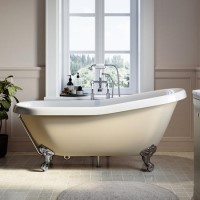 Beige Freestanding Single Ended Roll Top Slipper Bath with Chrome Feet 1615 x 690mm - Bowland Beige Freestanding Single Ended Roll Top Slipper Bath with Chrome Feet 1615 x 690mm - Bowland