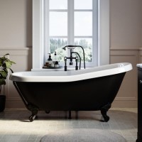 Black Freestanding Single Ended Roll Top Slipper Bath with Black Feet 1615 x 690mm - Bowland Black Freestanding Single Ended Roll Top Slipper Bath with Black Feet 1615 x 690mm - Bowland