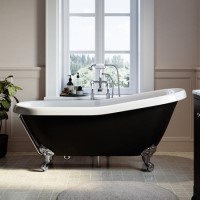 Black Freestanding Single Ended Roll Top Slipper Bath with Chrome Feet 1615 x 690mm - Bowland Black Freestanding Single Ended Roll Top Slipper Bath with Chrome Feet 1615 x 690mm - Bowland