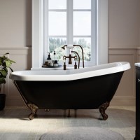 Black Freestanding Single Ended Roll Top Slipper Bath with Bronze Feet 1615 x 690mm - Park Royal