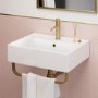 White Square Wall Hung Basin with Brass Rack 497mm - Bowen