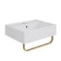 White Square Wall Hung Basin with Brass Rack 497mm - Bowen