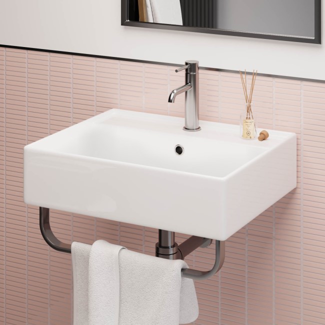 White Square Wall Hung Basin with Chrome Rack 497mm - Bowen - Better ...