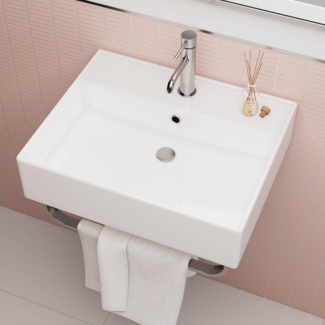 White Square Wall Hung Basin with Chrome Rack 497mm - Bowen - Better ...