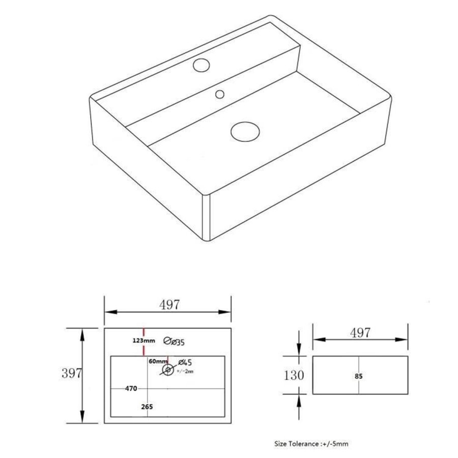 1 Tap Hole Basin with Brass Wash Stand 500mm - Bowen