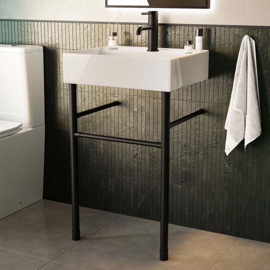 1 Tap Hole Basin with Black Wash Stand 500mm - Bowen