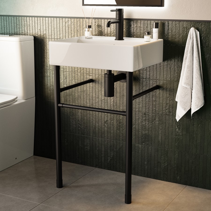 1 Tap Hole Basin with Black Wash Stand 500mm - Bowen