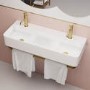 White Square Wall Hung Double Basin with Brass Rack 800mm - Bowen