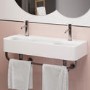 White Square Wall Hung Double Basin with Chrome Rack 800mm - Bowen