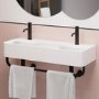 White Square Wall Hung Double Basin with Black Rack 800mm - Bowen