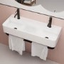 White Square Wall Hung Double Basin with Black Rack 800mm - Bowen