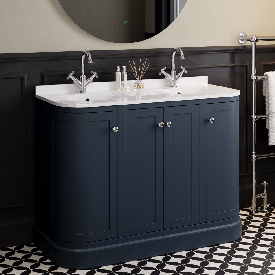 1200mm Blue Curved Freestanding Double Vanity Unit with Basin - Bowland