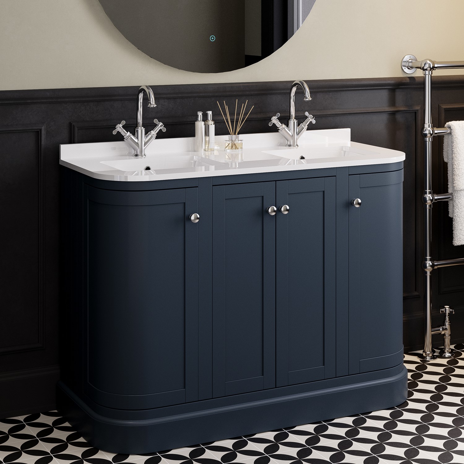Bowland Blue 1200Mm Curved Freestanding Double Vanity Unit With Basins