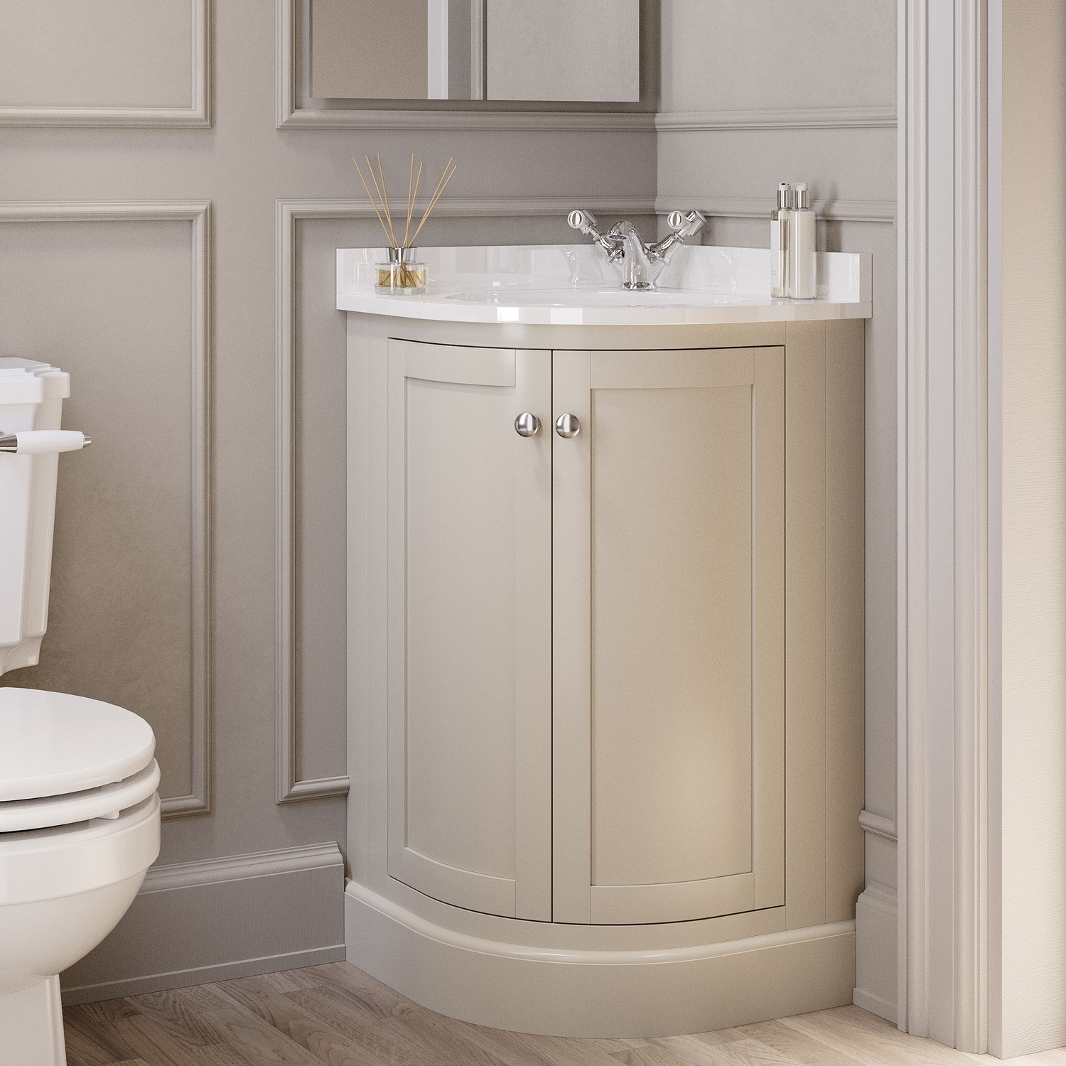 500mm Beige Curved Corner Freestanding Vanity Unit with Basin – Bowland ...