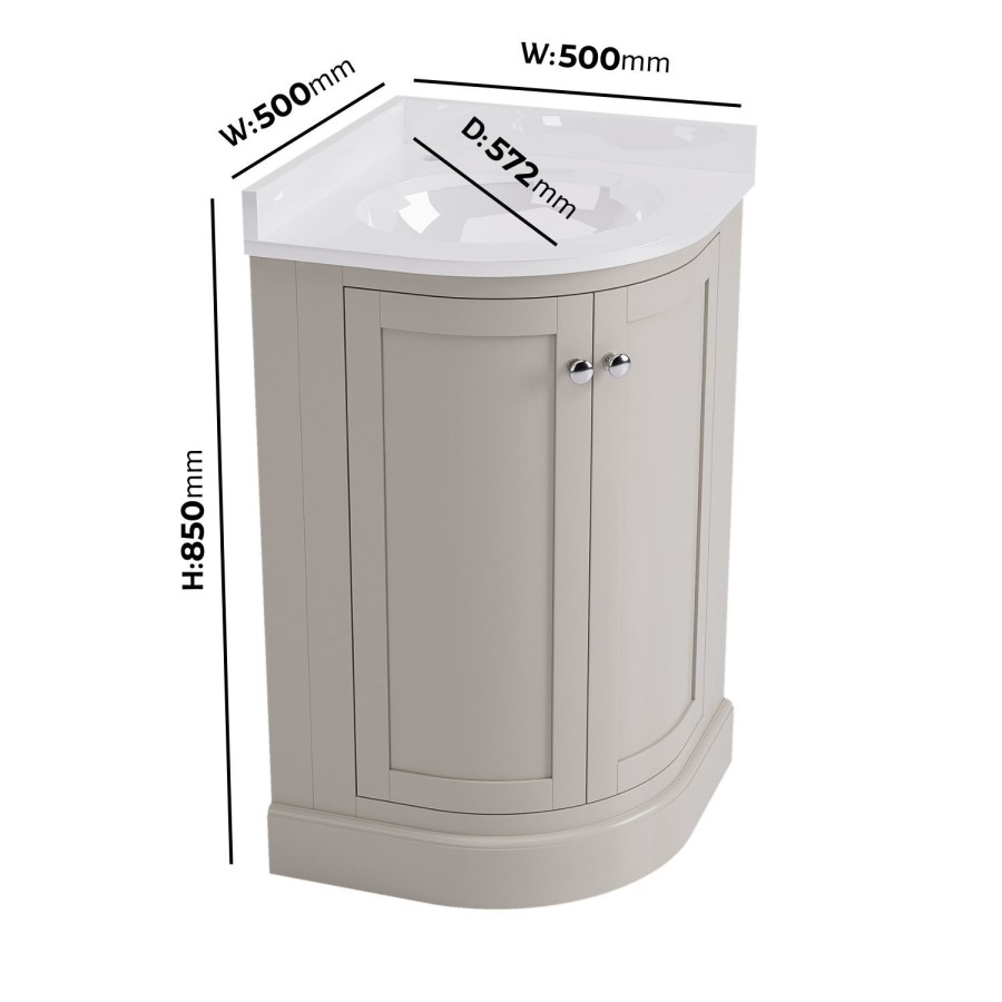 500mm Beige Curved Corner Freestanding Vanity Unit with Basin – Bowland ...