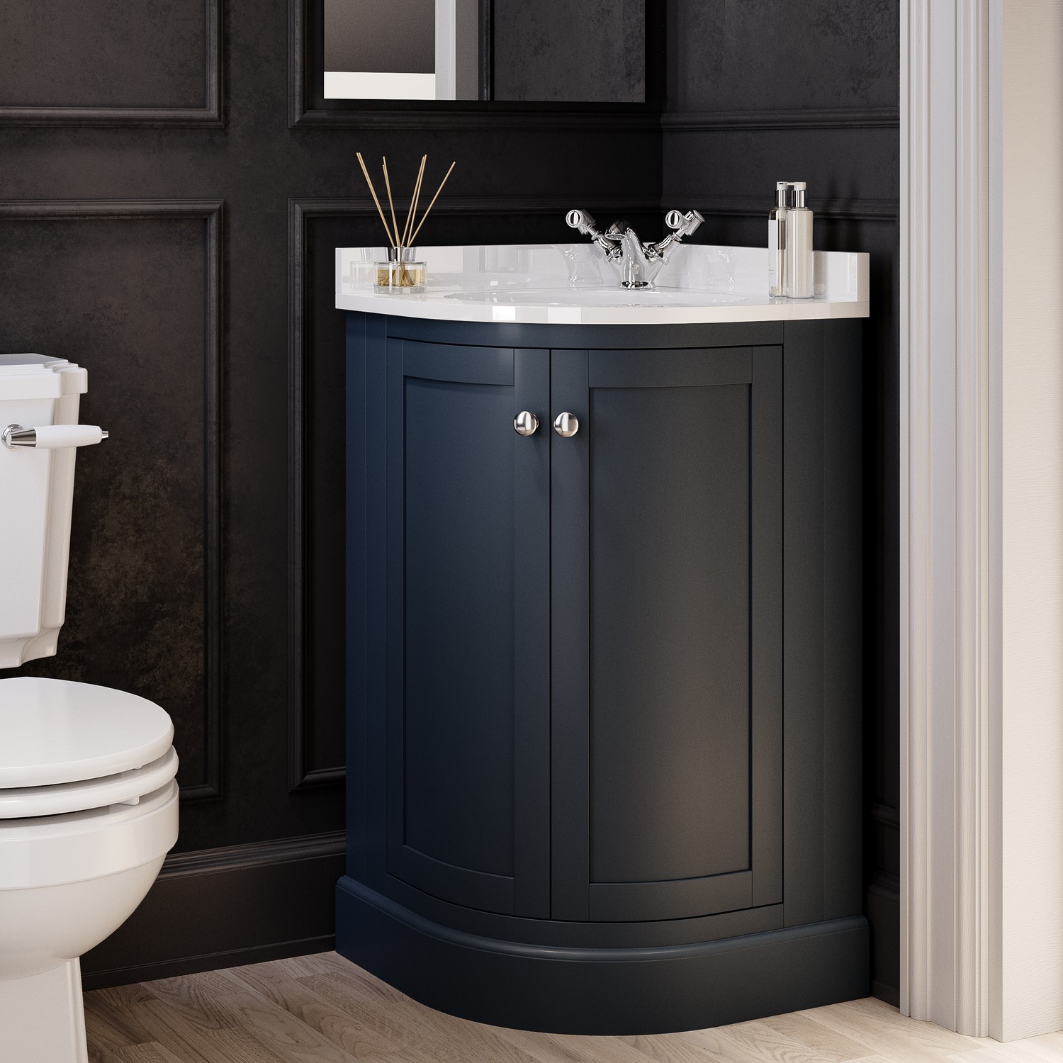 500mm Blue Curved Corner Freestanding Vanity Unit with Basin – Bowland ...