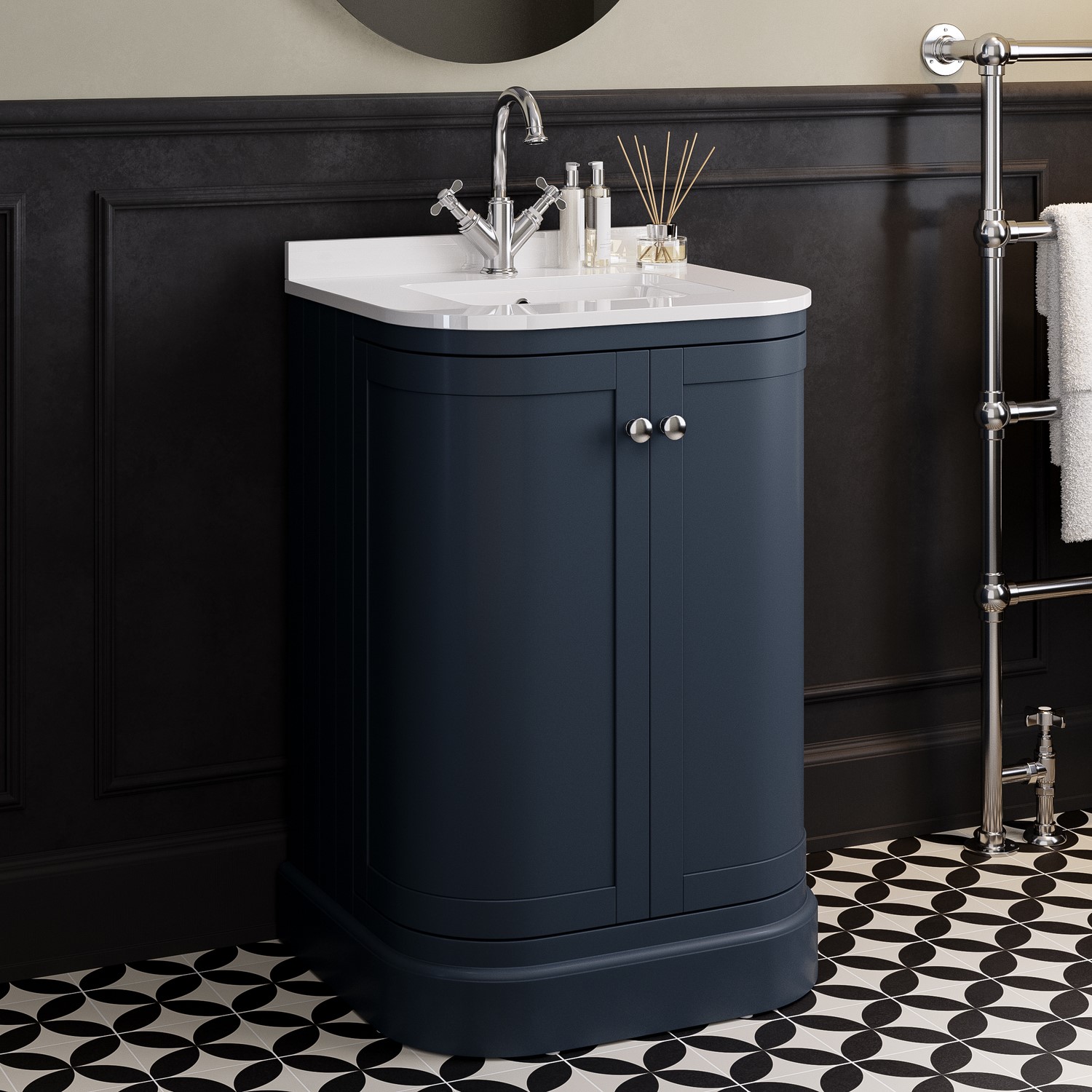 Bowland Blue 600Mm Curved Freestanding Vanity Unit With Basin