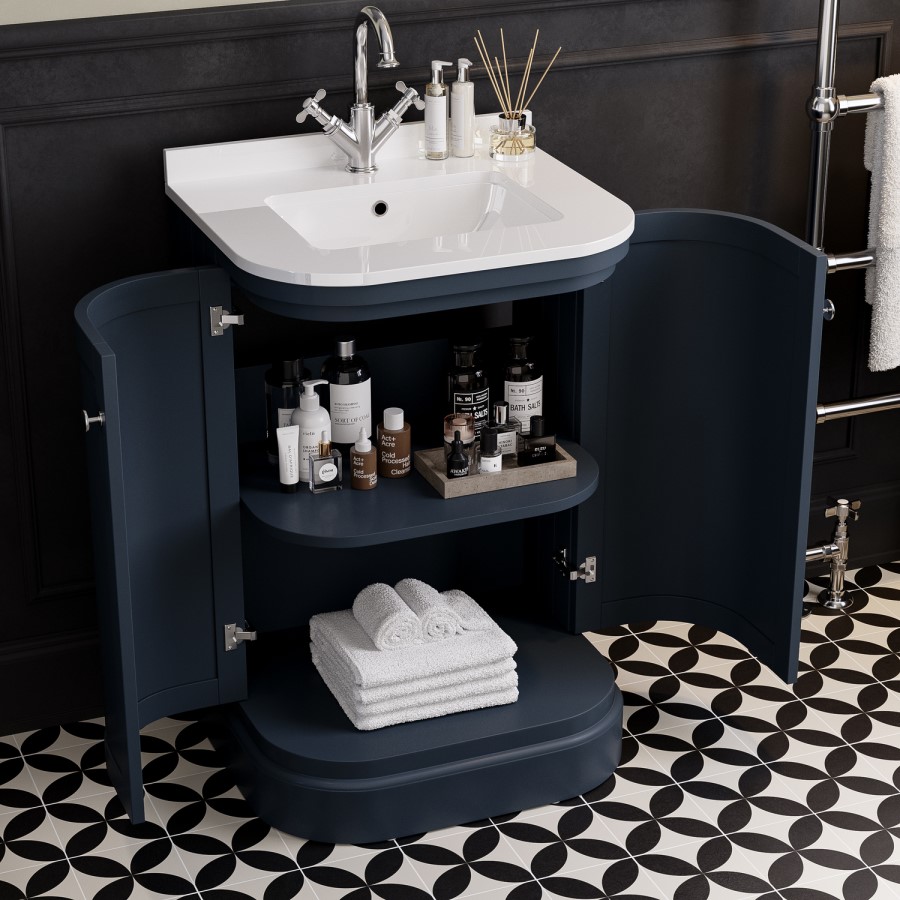 600mm Blue Curved Freestanding Vanity Unit with Basin - Bowland