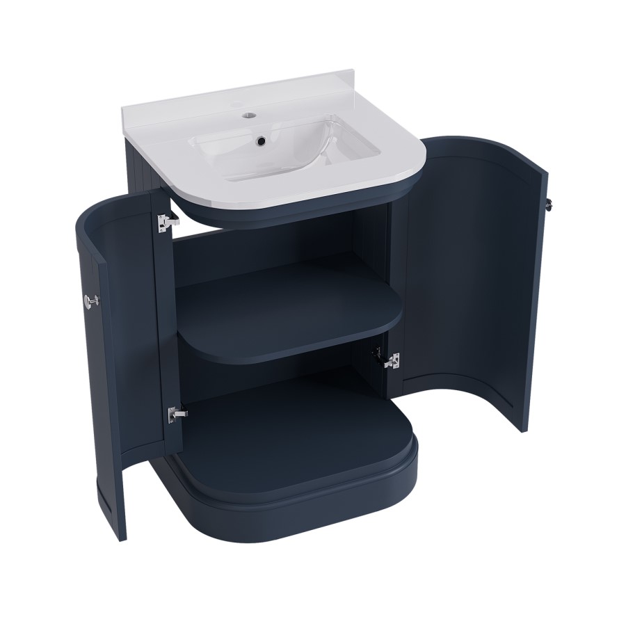 600mm Blue Curved Freestanding Vanity Unit with Basin - Bowland
