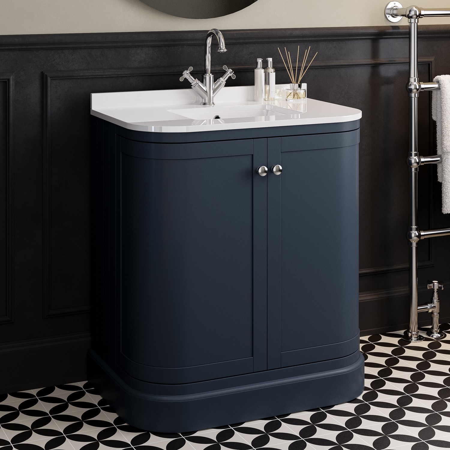 Bowland Blue 800Mm Curved Freestanding Vanity Unit With Basin