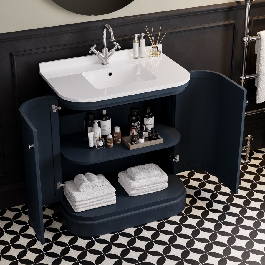 800mm Blue Curved Freestanding Vanity Unit with Basin - Bowland