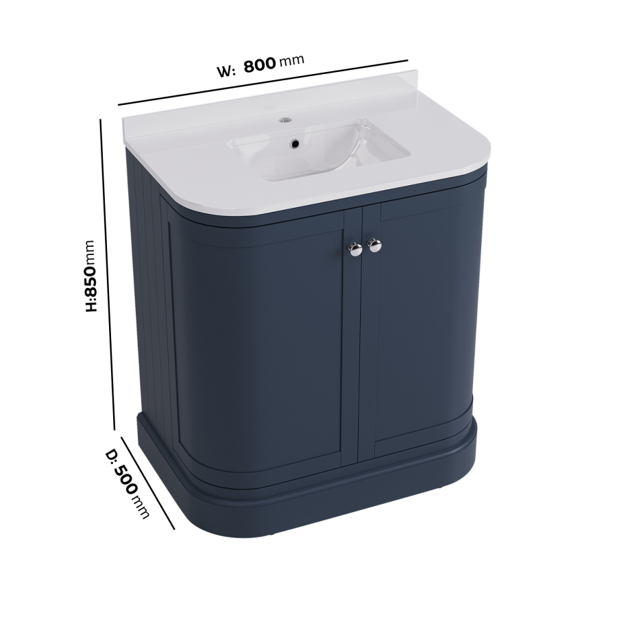800mm Blue Curved Freestanding Vanity Unit with Basin - Bowland