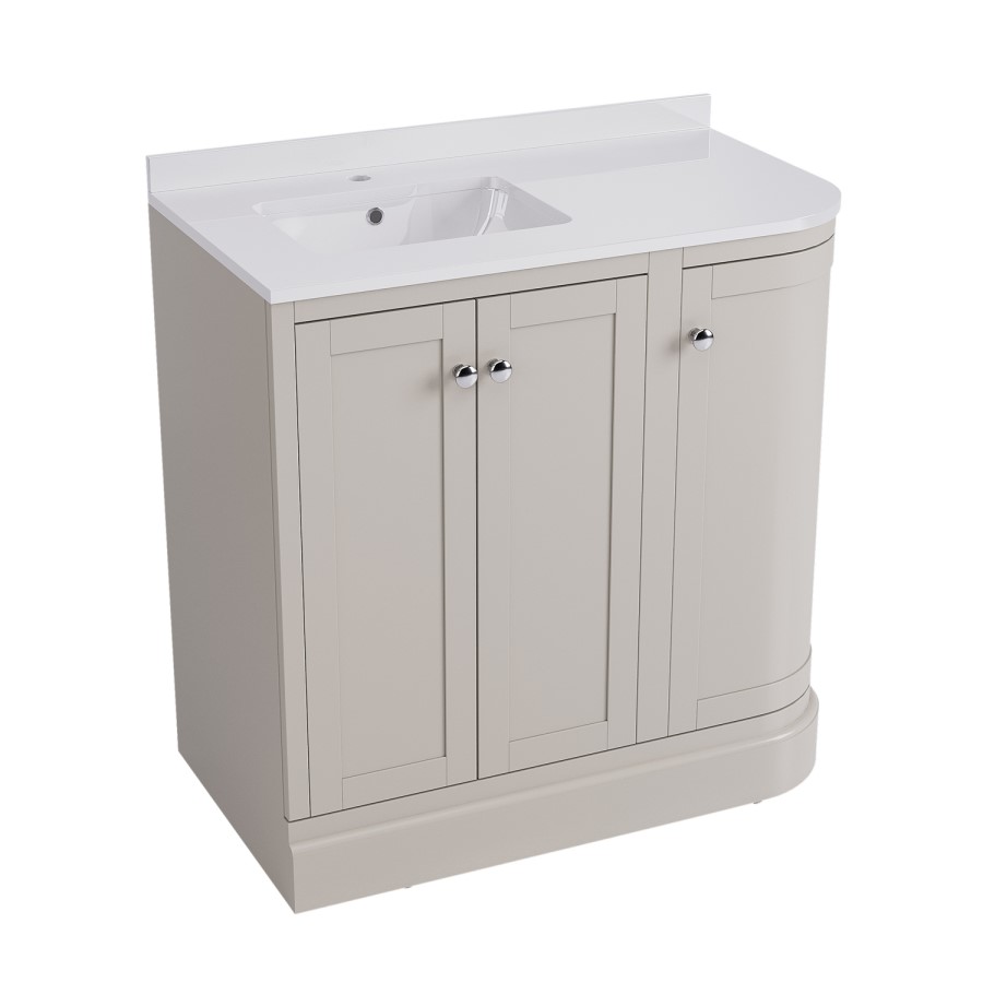 900mm Beige Left Hand Curved Corner Freestanding Vanity Unit with Basin - Bowland