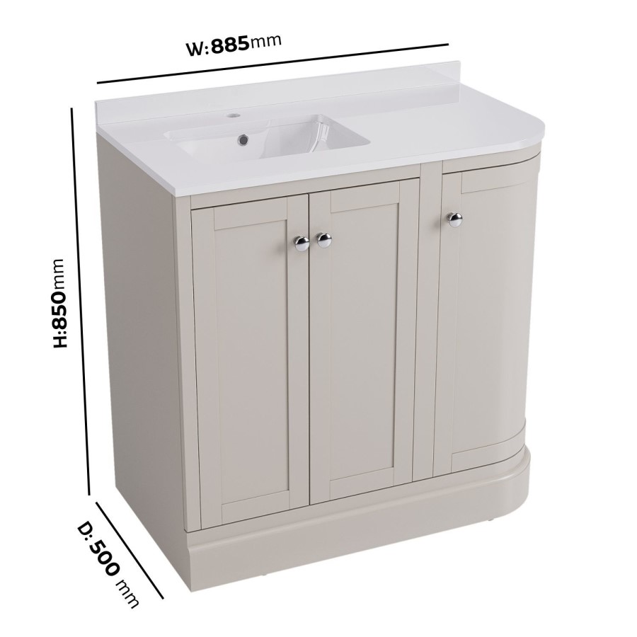 900mm Beige Left Hand Curved Corner Freestanding Vanity Unit with Basin - Bowland
